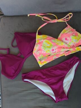 Victoria's Secret Floral Neon Pink & Magenta Bikini Set